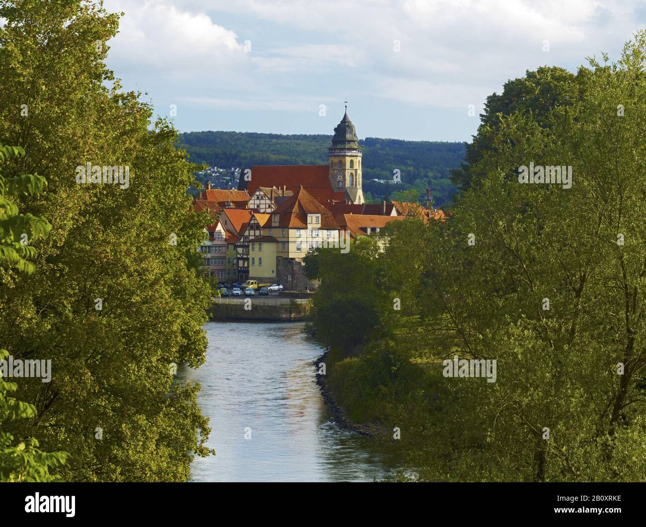 Hann.Münden at the confluence of the Werra and Fulda to the Weser, Lower Saxony, Germany, Stock Photo