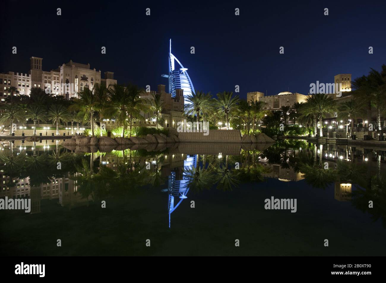 Burj Al Arab and Madinat Jumeirah, Dubai, United Arab Emirates Stock Photo