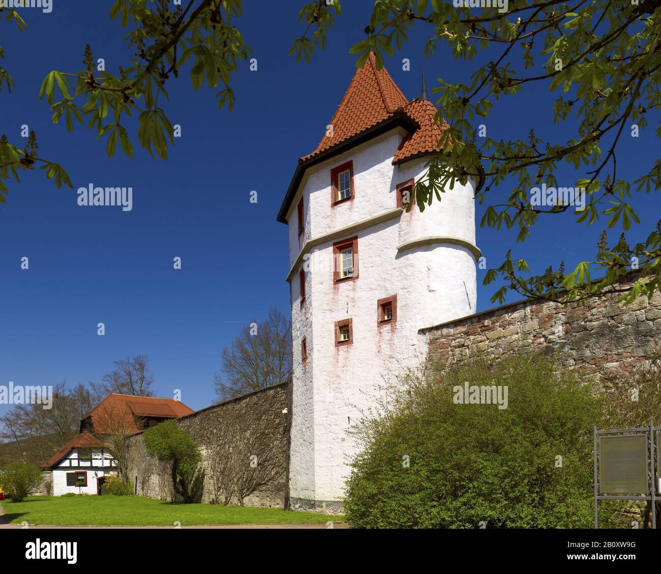 Gardener's house and Zwingerturm from Wilhelmsburg Castle in Schmalkalden, Thuringia, Germany, Stock Photo