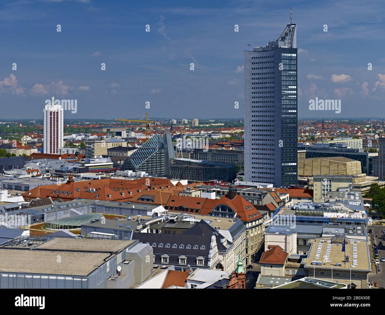 Downtown With Winter Garden Tower And City Skyscraper In Leipzig