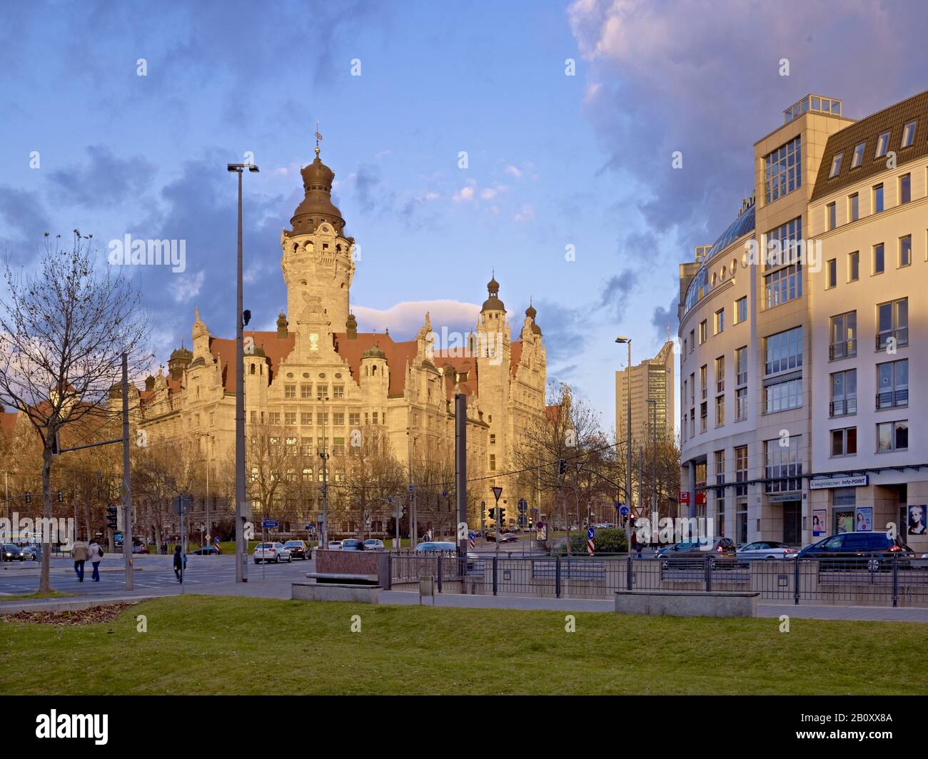 New town hall in Leipzig in the evening light, Saxony, Germany, Stock Photo
