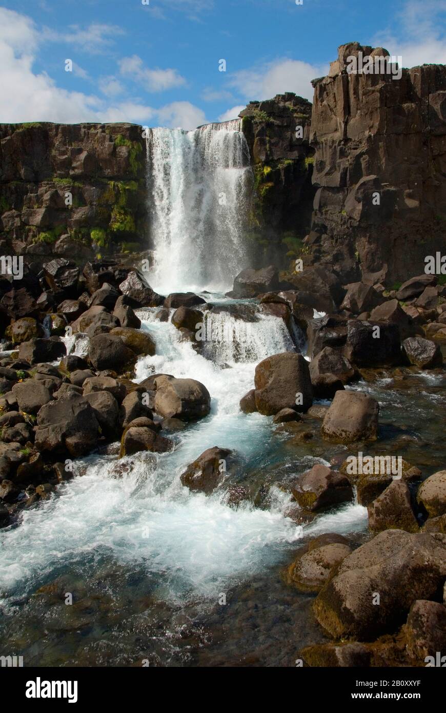 waterfall Oxararfoss, Iceland, Thingvellir National Park, Oexara Stock Photo