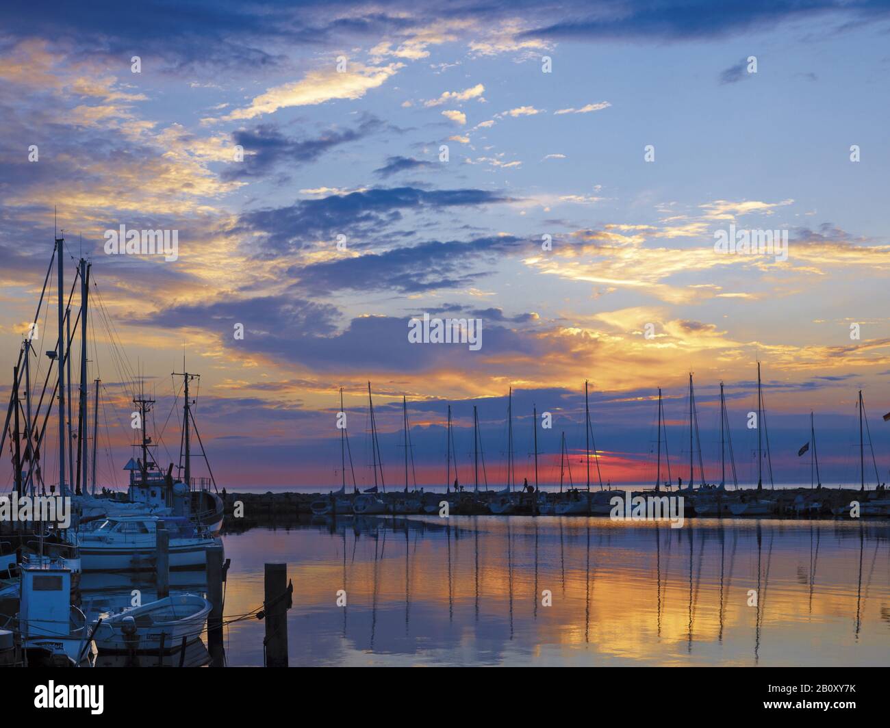 Port of Timmendorf at sunset, Insel Poel, Mecklenburg-Vorpommern, Germany, Stock Photo