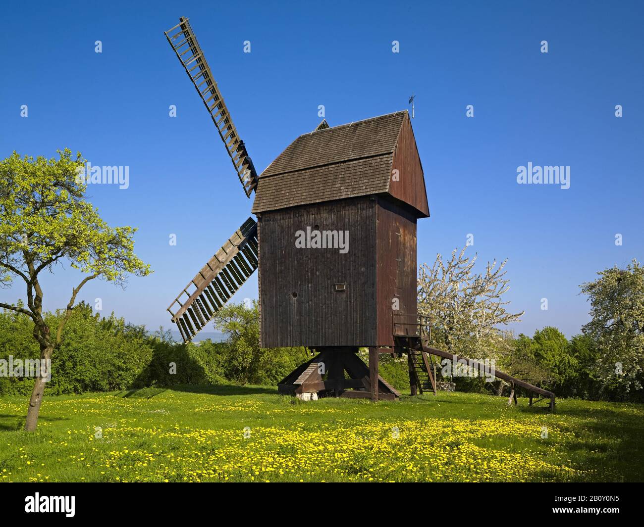Bock windmill in Schillingstedt, Thuringia, Germany, Stock Photo