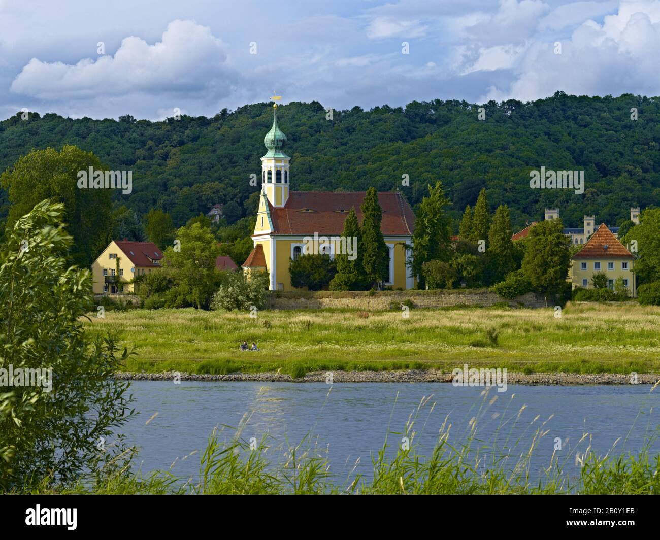 Schifferkirche Maria am Wasser, Hosterwitz, Dresden, Saxony, Germany, Stock Photo