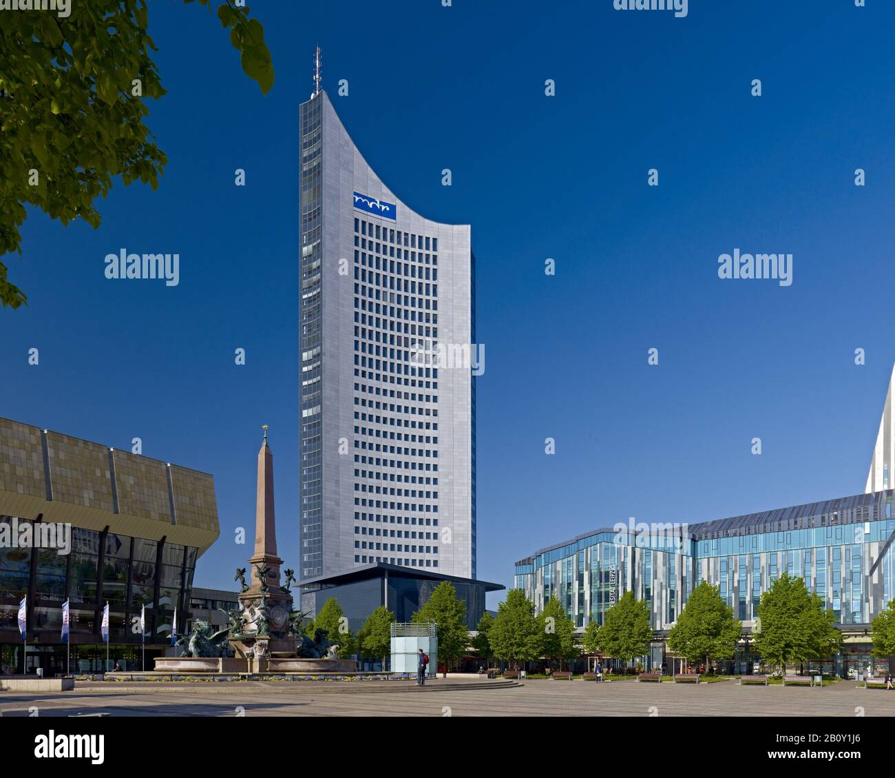 Gewandhaus, city tower and Augusteum at Augustusplatz in Leipzig, Saxony, Germany, Stock Photo