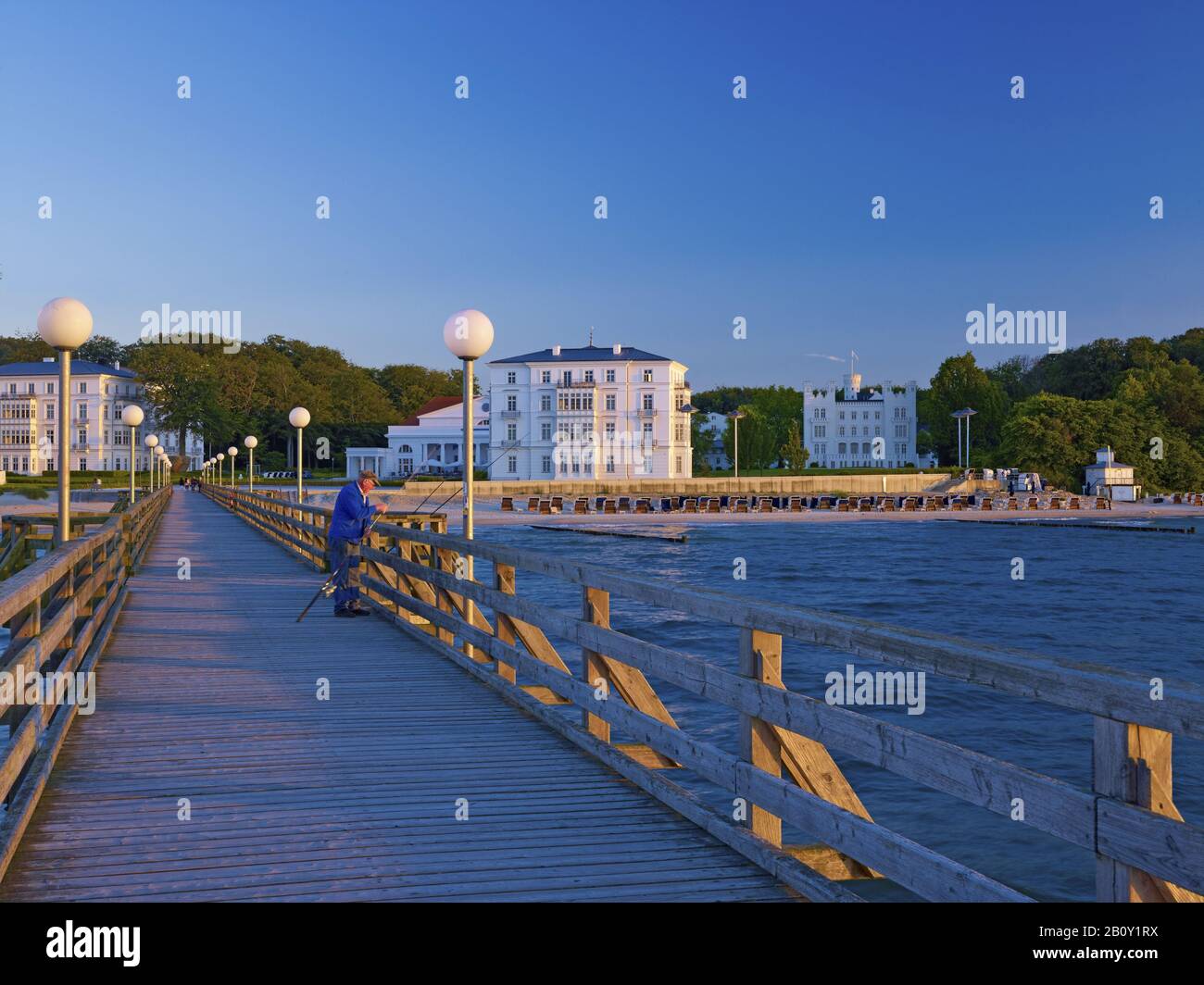 Pier with Heiligendamm seaside resort, Mecklenburg-West Pomerania, Germany, Stock Photo