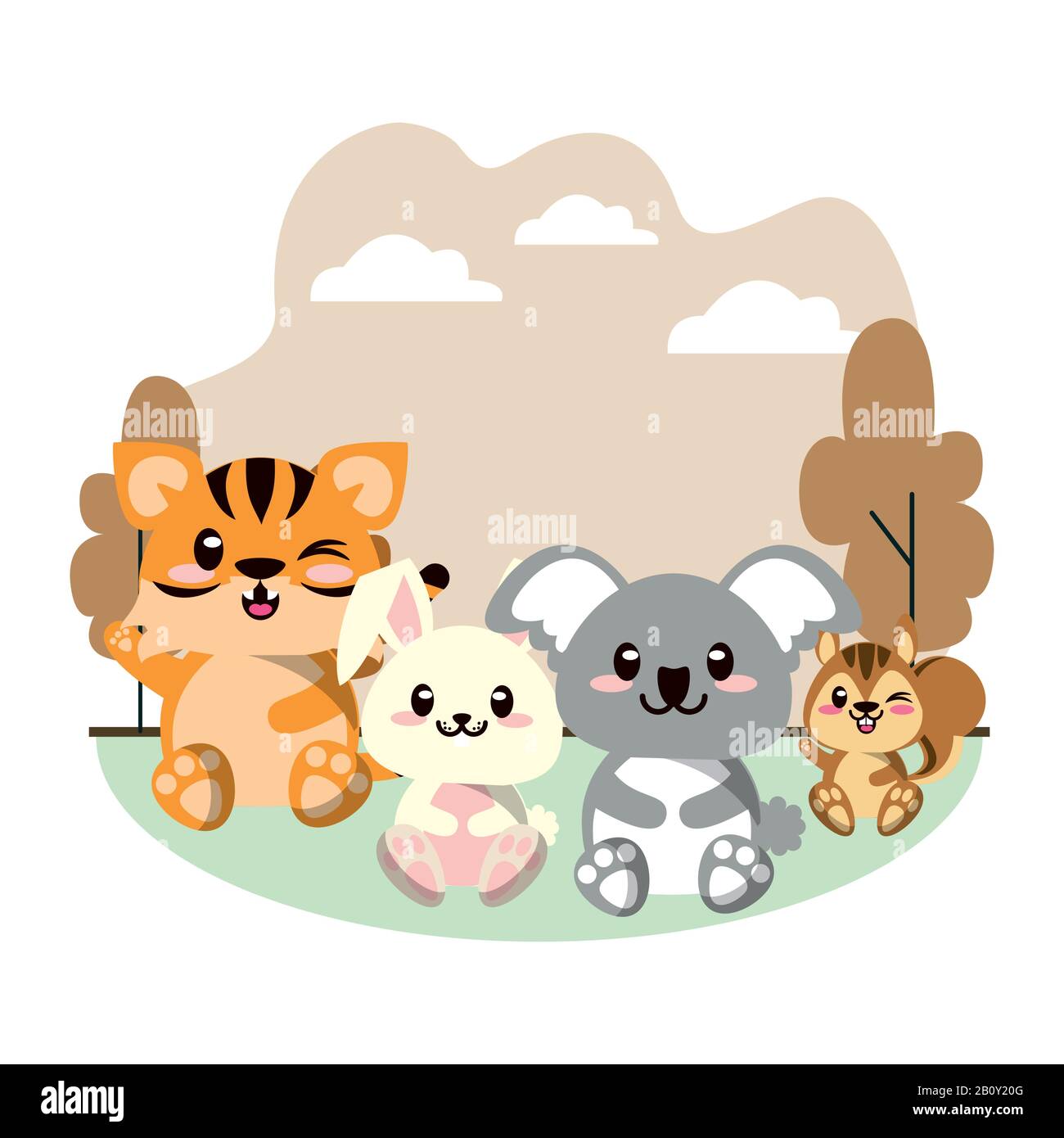 cute animals group in landscape scene Stock Vector