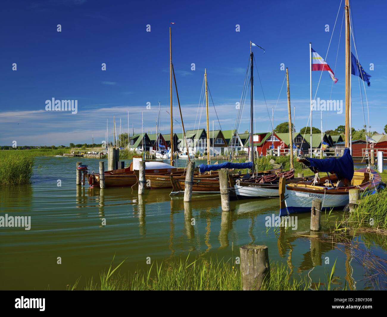 Sailing boats in the port of Althagen near Ahrenshoop, Fischland-Darss-Zingst, Mecklenburg-West Pomerania, Germany, Stock Photo