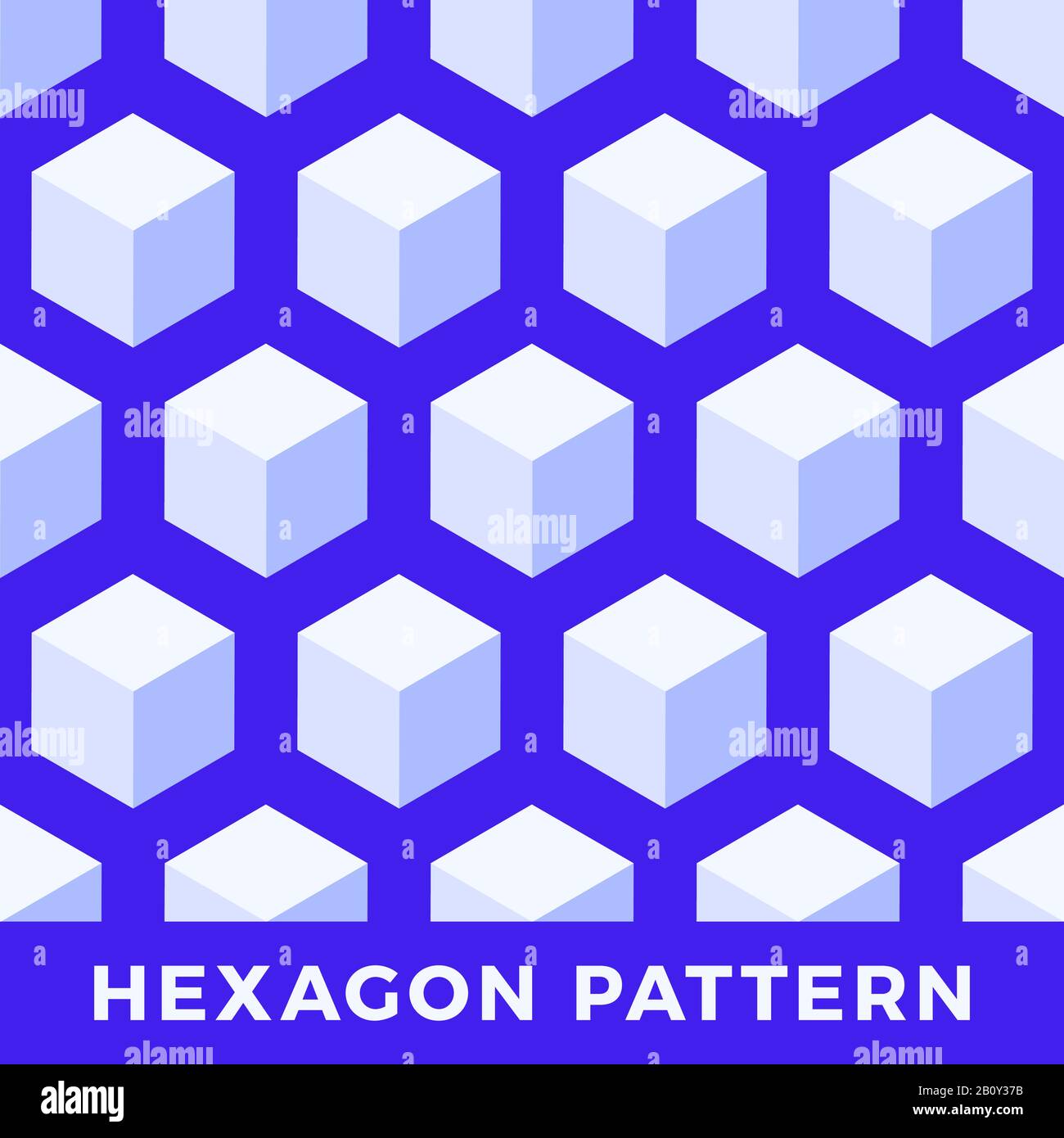 Hexagon seamless, abstract cube vector pattern. Blue color tone design ...