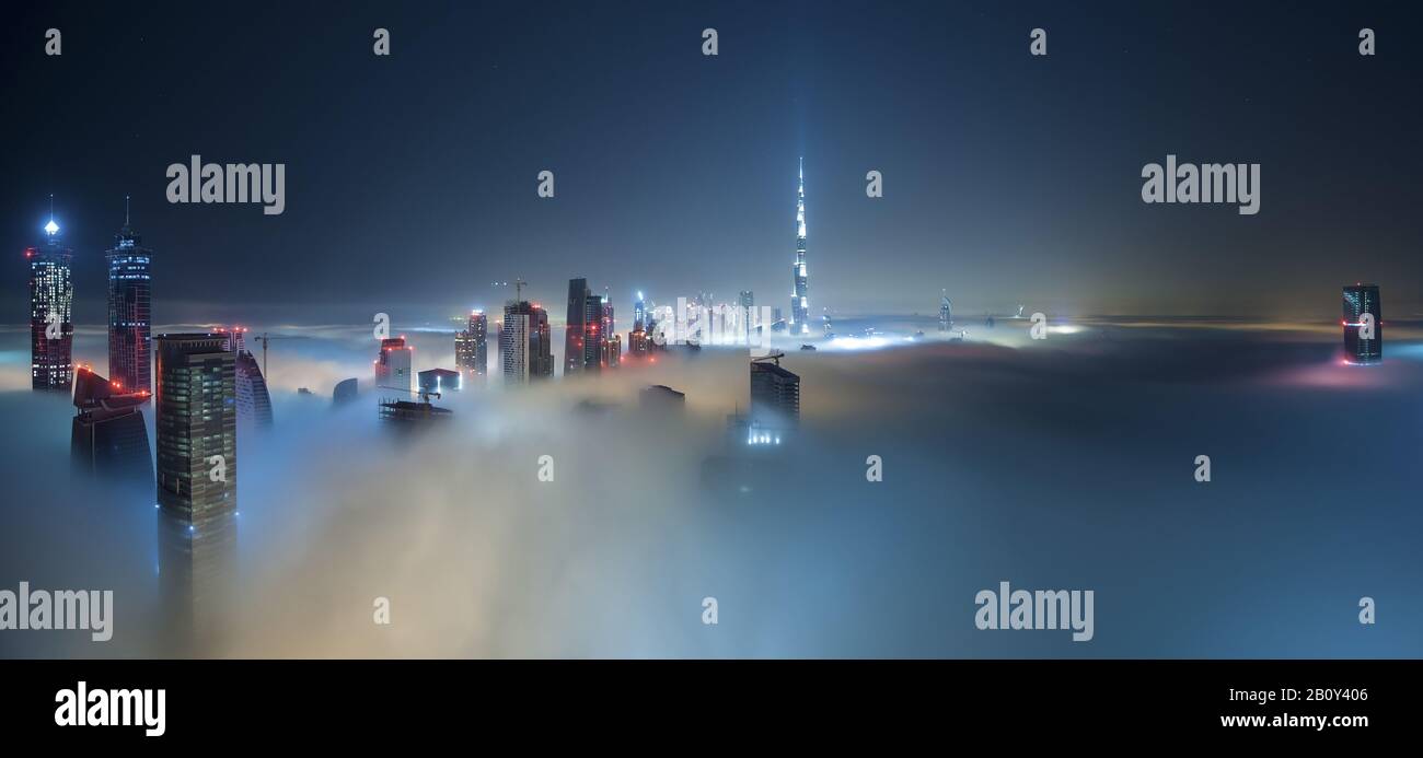 foggy morning in Dubai, United Arab Emirates, Stock Photo