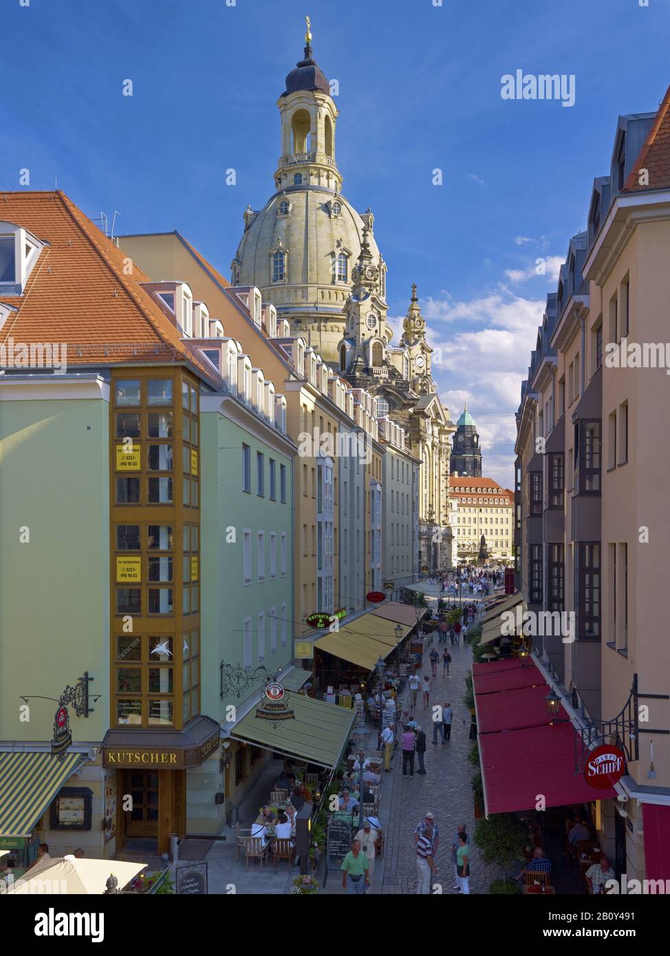 View through the Münzgasse to the Frauenkirche, Dresden, Saxony, Germany, Stock Photo