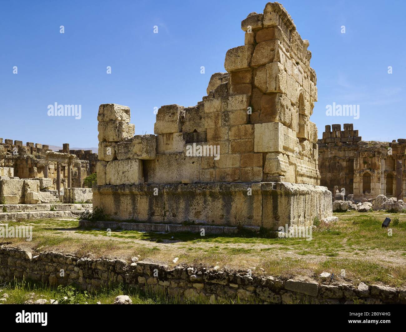Ceremonial courtyard with altar in the ancient city of Baalbek, Lebanon, Stock Photo