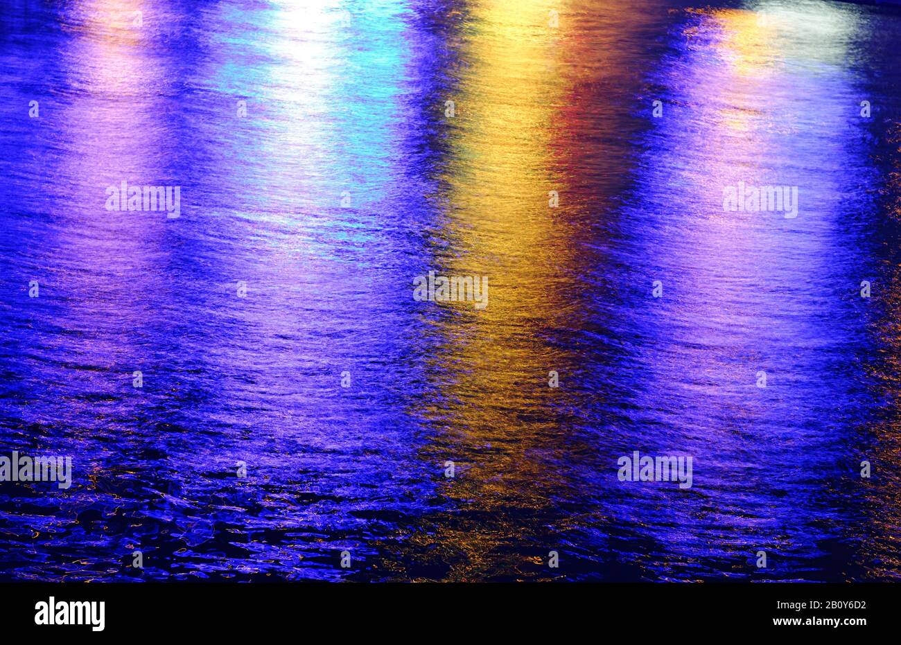 Reflection on the Elbe, Blue Port 2010, fish auction hall in blue neon light, art project by Michael Batz, Fischmarkt, Mitte, Hanseatic City of Hamburg, Germany, Europe Stock Photo