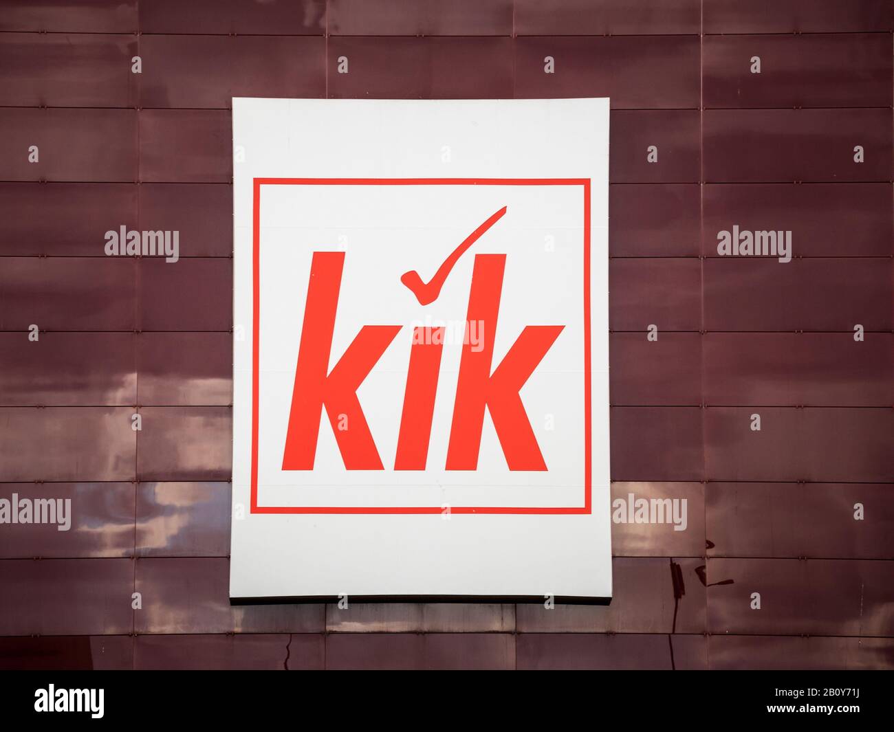 BRNO, CZECHIA - NOVEMBER 5, 2019: Kik Textil logo in front of their store for Brno. Kik, or Kunde Ist Konig Textilien, is a German discount clothing a Stock Photo