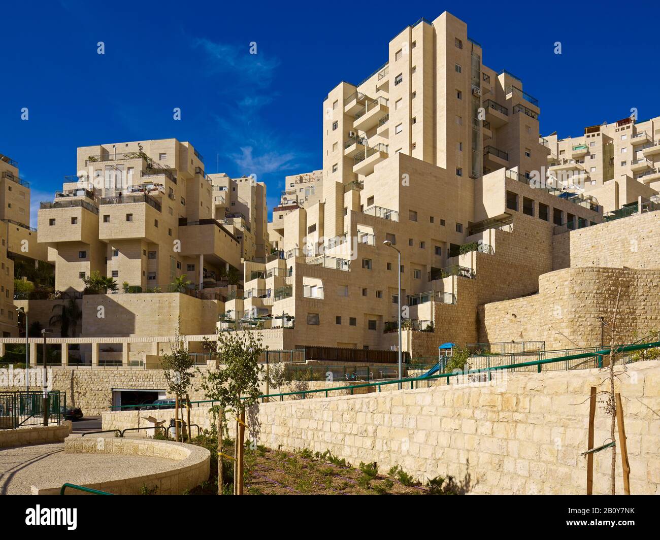 New buildings of the German colony in the east suburb of Jerusalem, Israel, Stock Photo