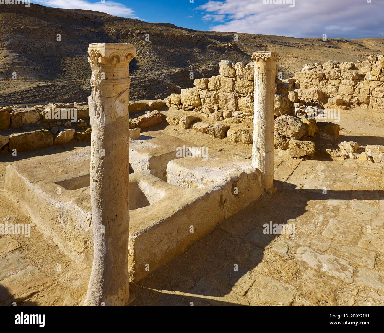 Baptistry of the Nabataean settlement of Mamshit on the Incense Road, Negev Desert, Israel, Stock Photo