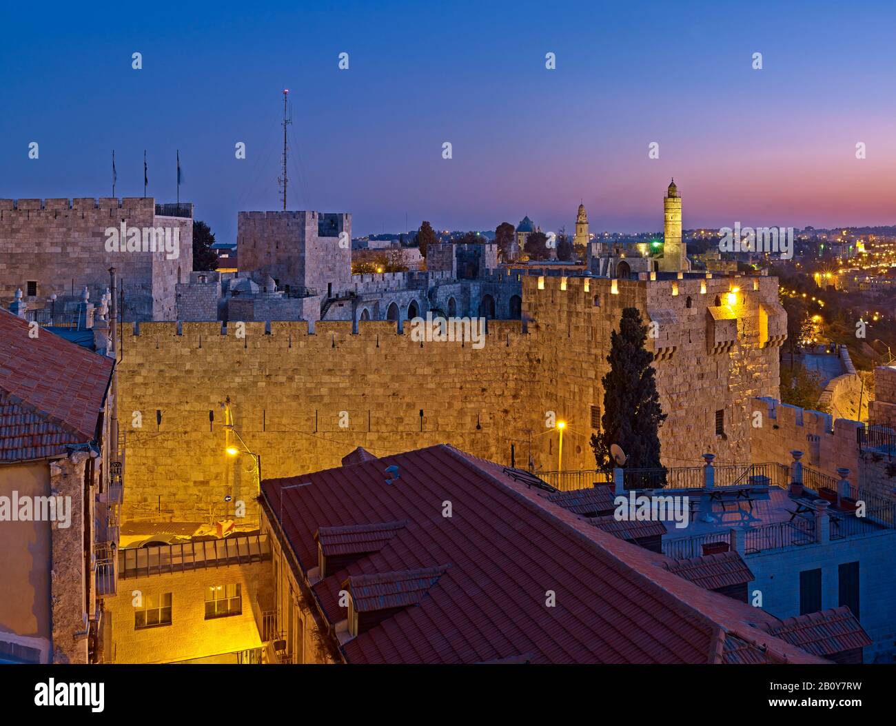 Citadel and Tower of David at Jaffa Gate in the old city of Jerusalem, Israel, Stock Photo