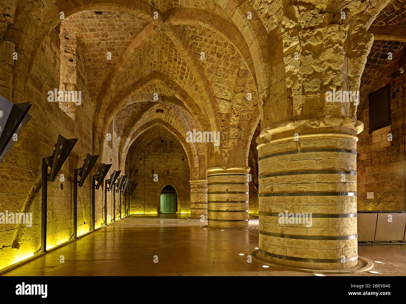 Refectory, Knights' Hall in the Citadel in Akko near Haifa on the Mediterranean Sea, Israel, Middle East, Stock Photo