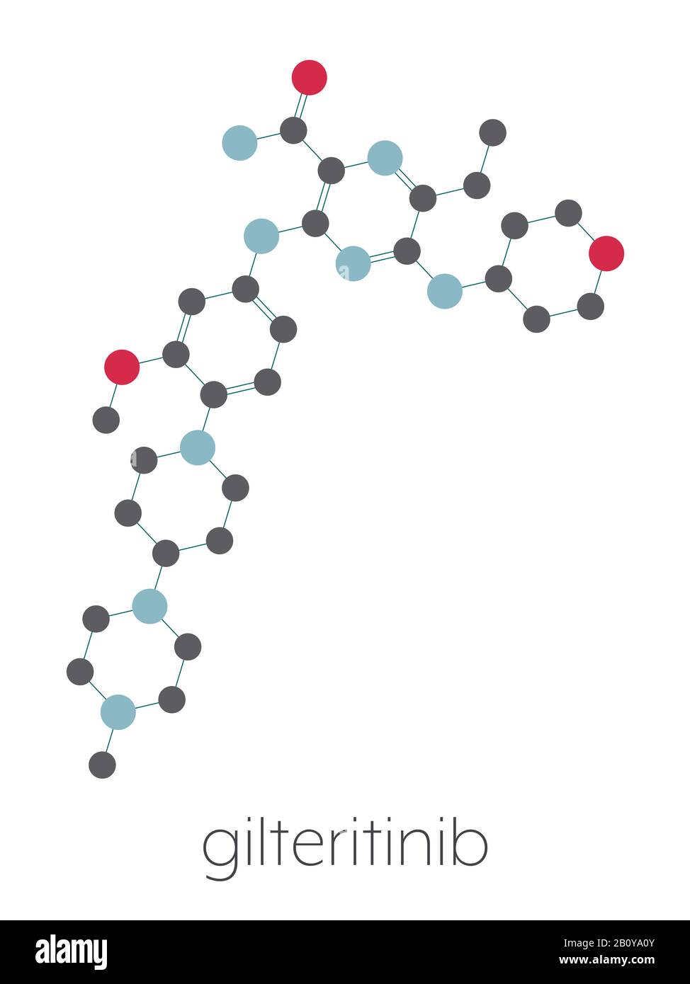 Gilteritinib cancer drug molecule, illustration Stock Photo