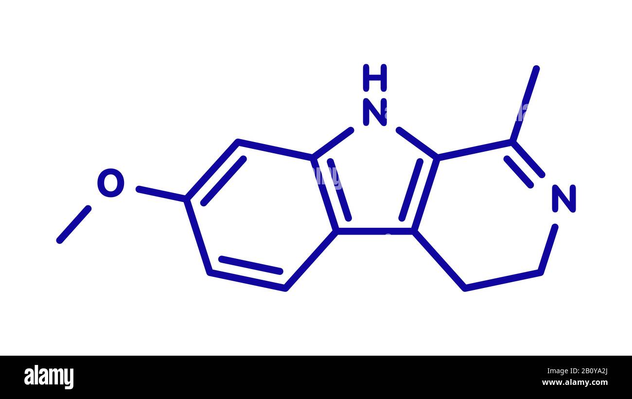 Harmaline indole alkaloid molecule, illustration Stock Photo