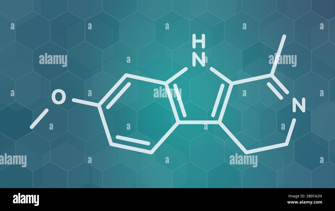 Harmaline indole alkaloid molecule, illustration Stock Photo