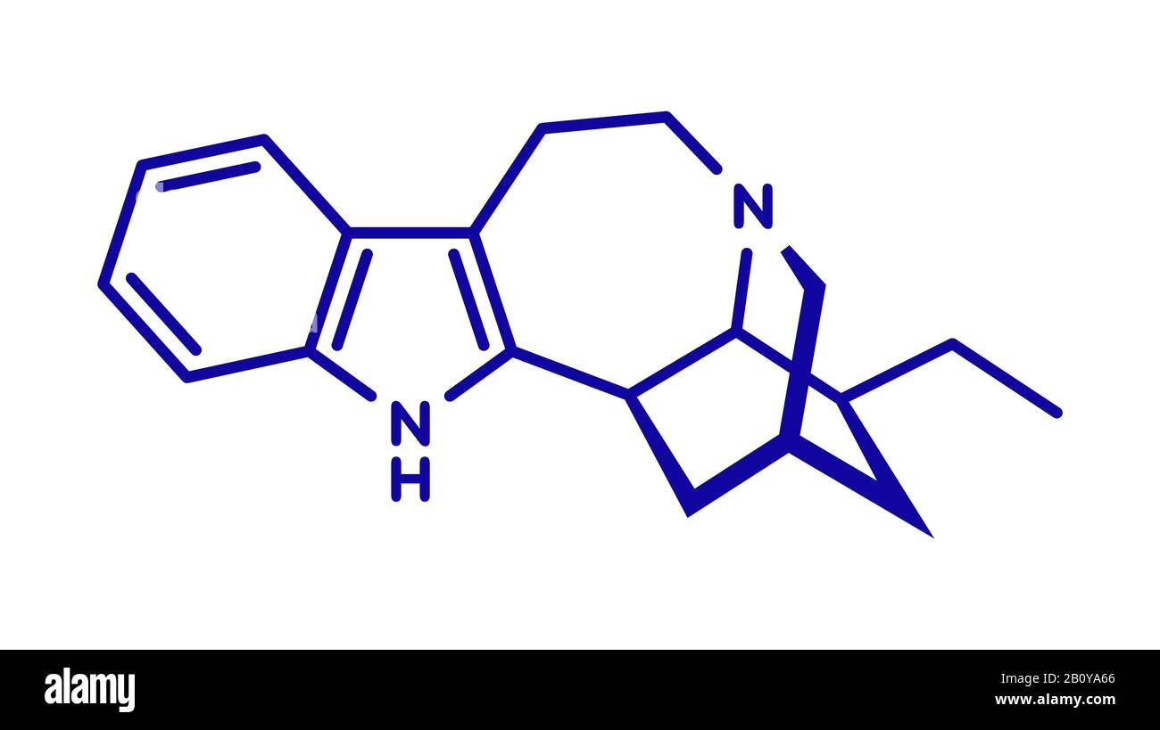 Ibogamine alkaloid molecule, illustration Stock Photo