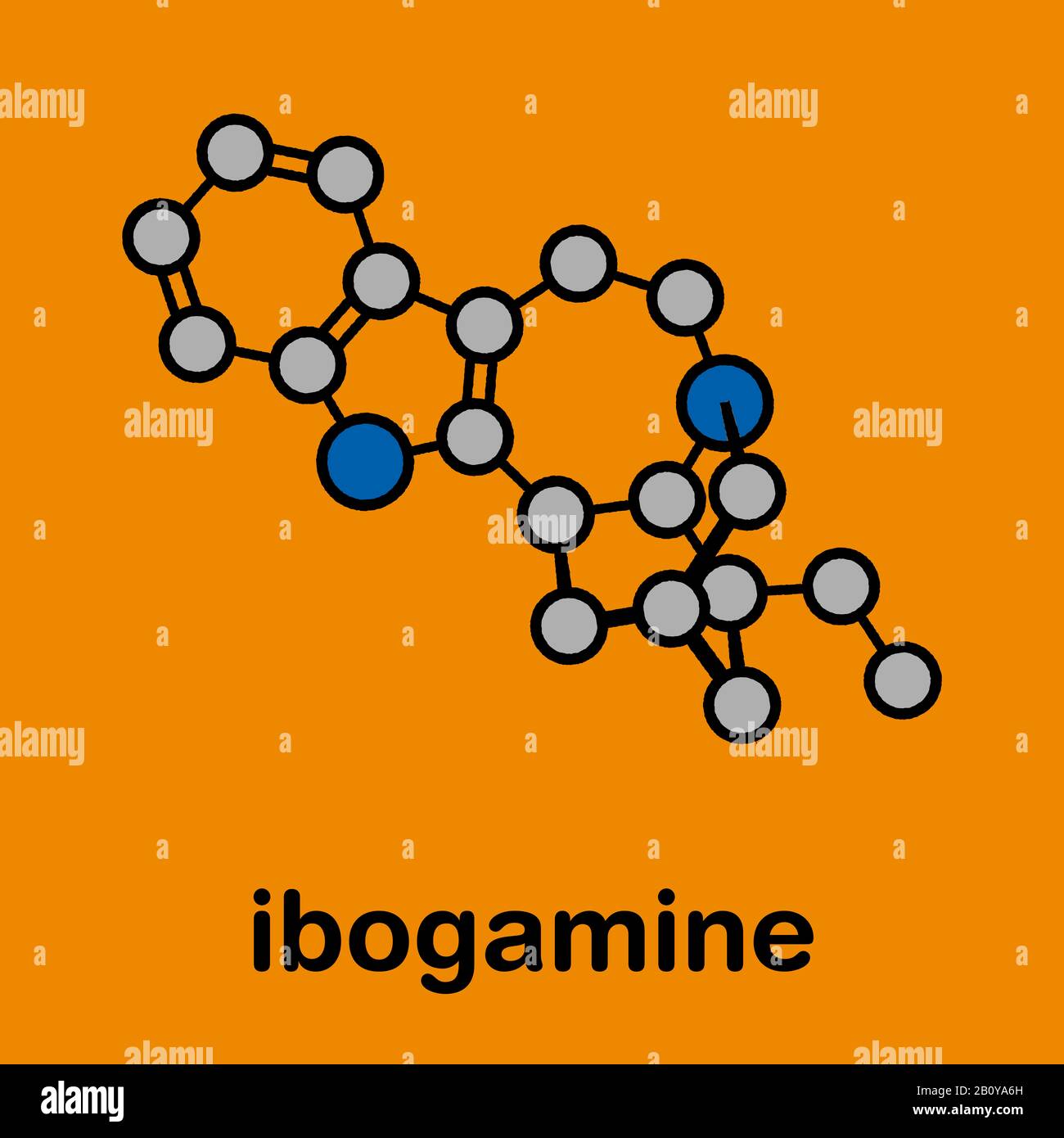 Ibogamine alkaloid molecule, illustration Stock Photo