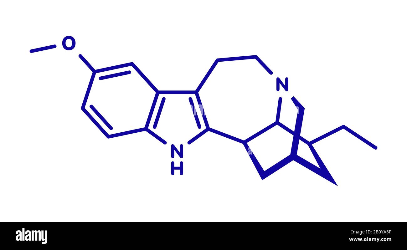 Ibogaine alkaloid molecule, illustration Stock Photo