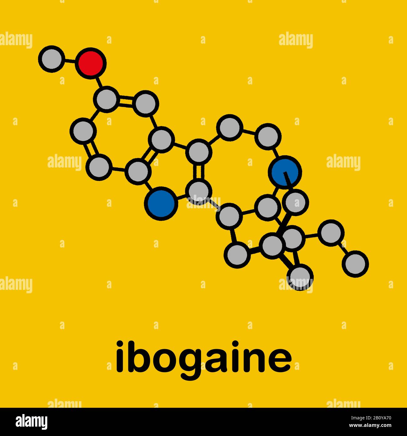 Ibogaine alkaloid molecule, illustration Stock Photo