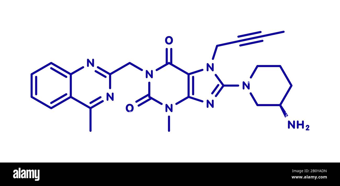 Linagliptin diabetes drug molecule, illustration Stock Photo