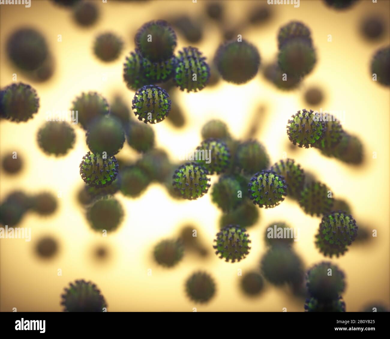 Coronavirus particles, illustration Stock Photo