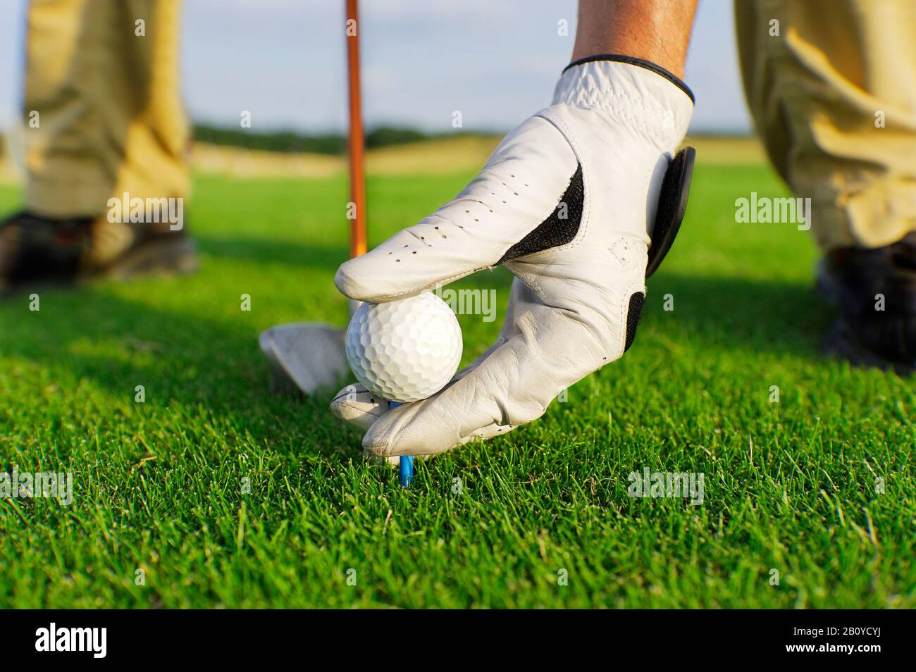 Golfers on tee, golf course Stock Photo Alamy