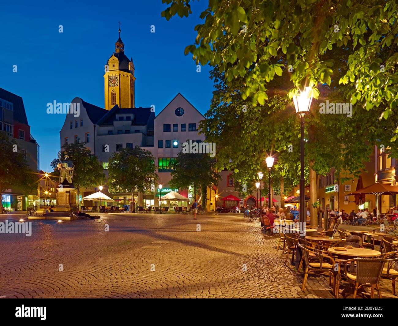 Market with St. Michael town church in Jena, Thuringia, Germany, Stock Photo