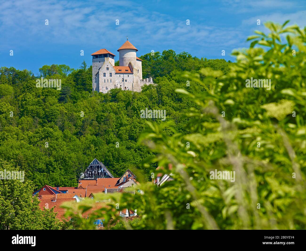 Normannstein Castle above Treffurt, Werratal, Wartburg District, Thuringia, Germany, Stock Photo