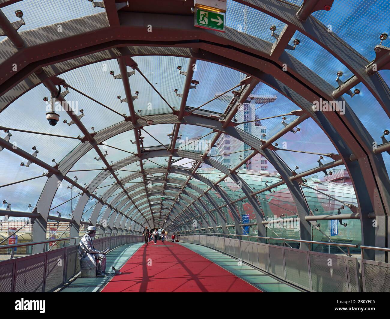 Pedestrian bridge to the Atlantic-Sail-City-Hotel and Klimahaus in Bremerhaven, Bremen, Germany, Stock Photo