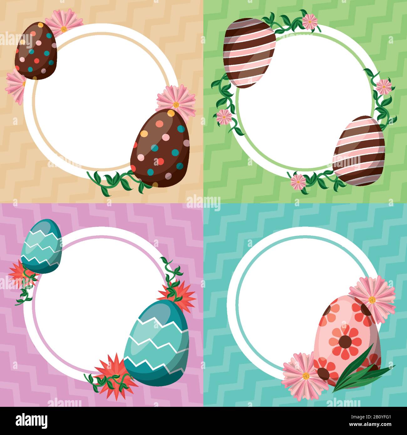 happy easter card with egg painted circular frames Stock Vector