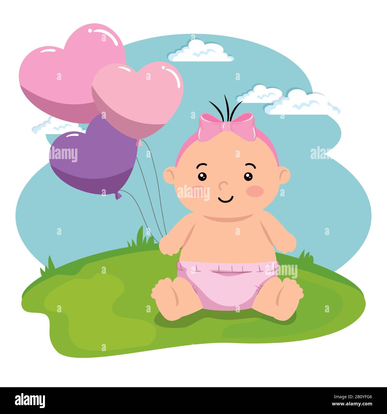 cute little baby girl with balloons helium in landscape Stock Vector ...