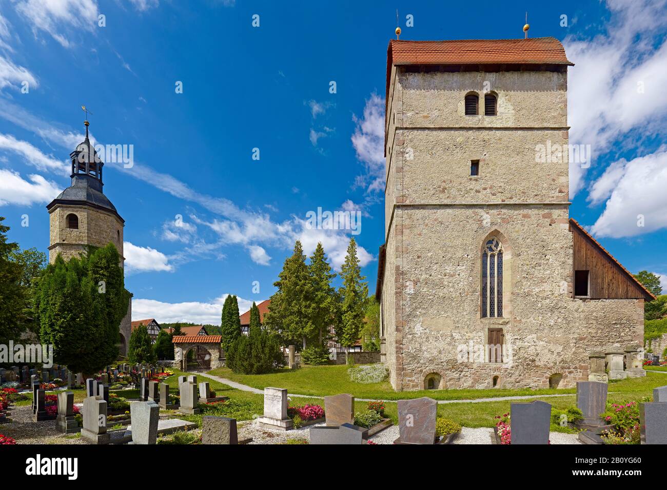 Fortified church of St. Michael zu Rohr, district of Schmalkalden-Meiningen, Thuringia, Germany, Stock Photo