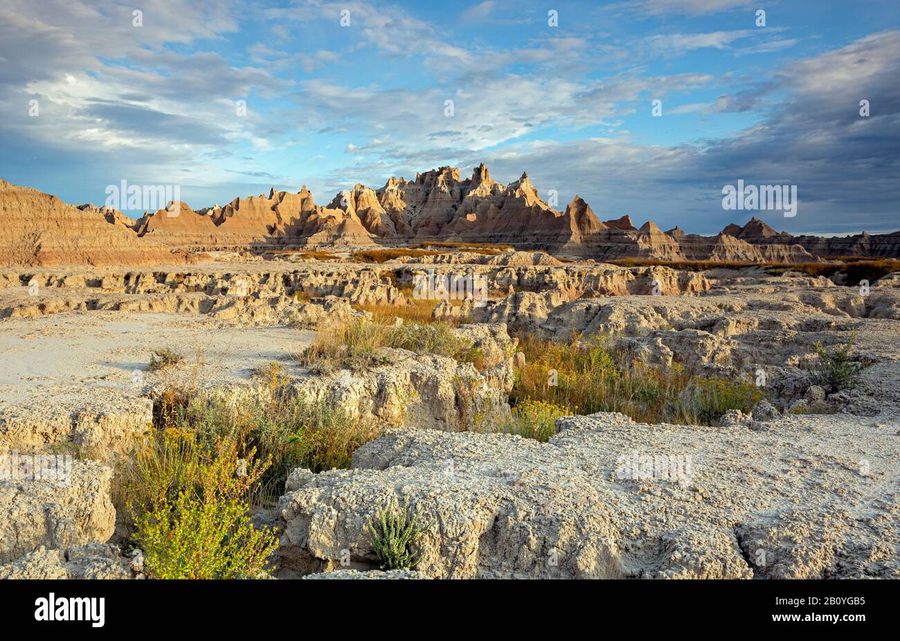 SD00177-00....SOUTH DAKOTA - Early morning near the Fossil Exhibit Trail in Badlands National Park. Stock Photo