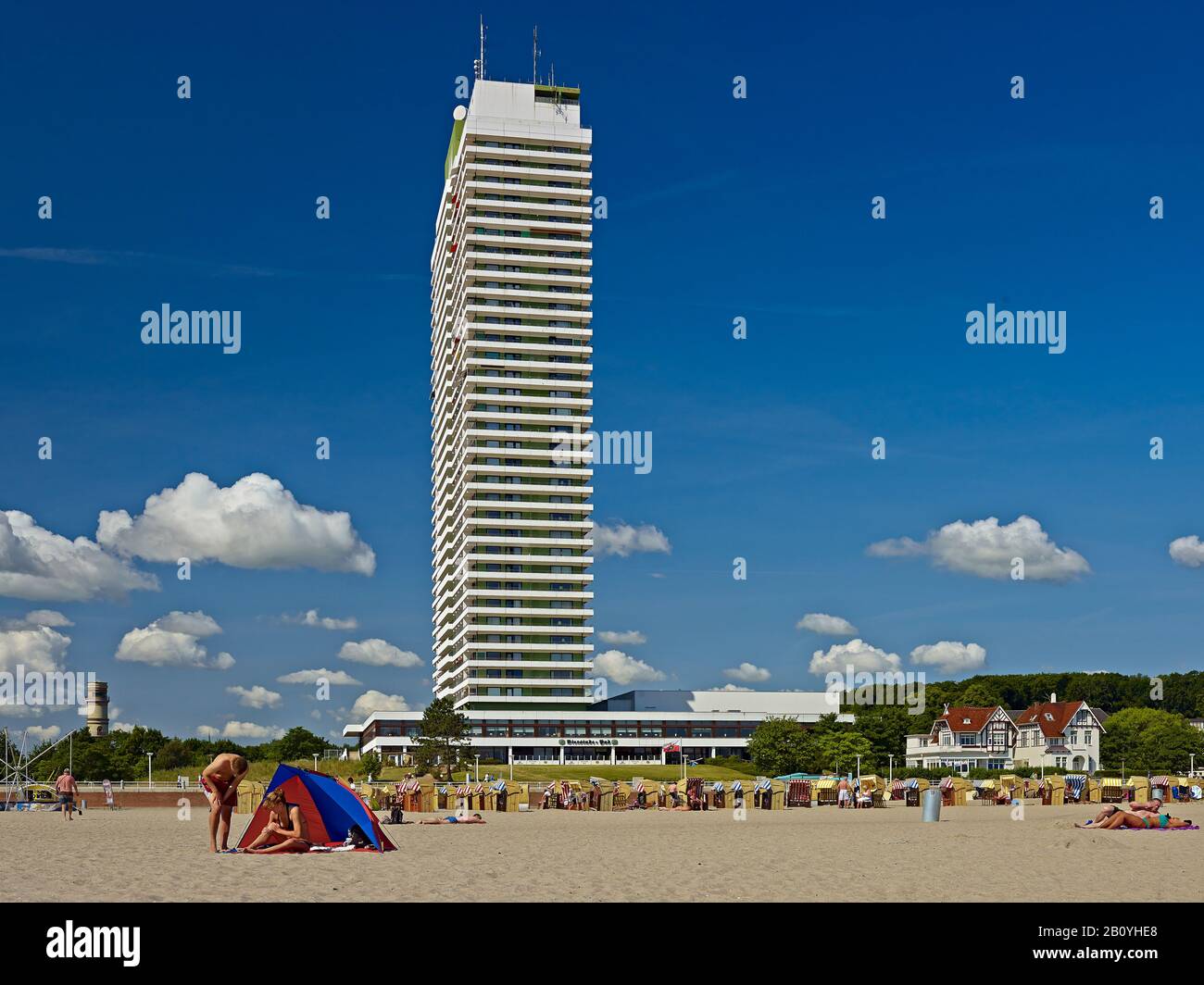 Beach with Hotel Maritim in Travemünde, Schleswig-Holstein, Germany, Stock Photo