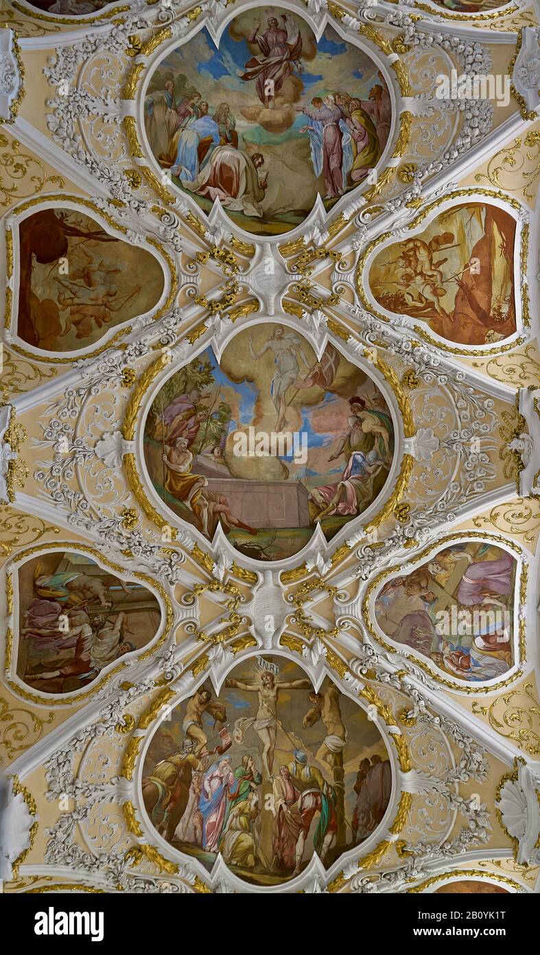 Interior view of the ceiling, basilica in Frauenkirchen, Burgenland, Austria, Stock Photo