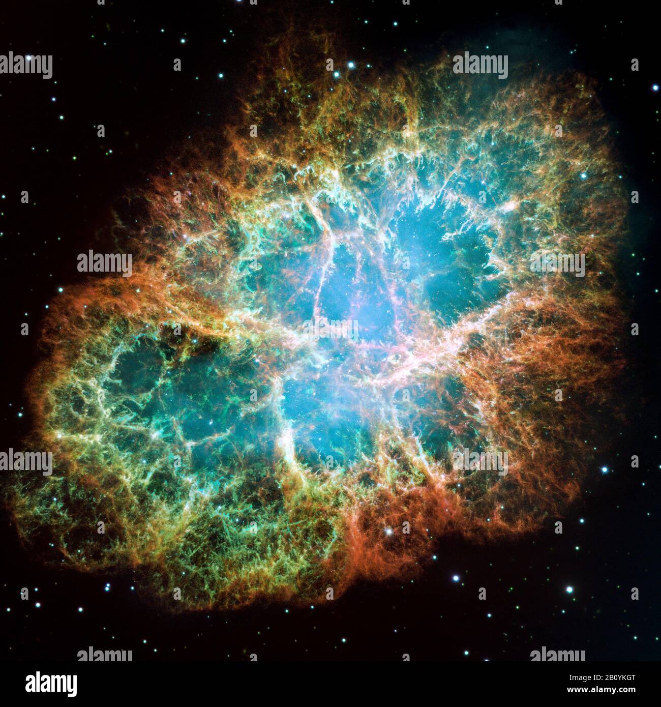 Crab Nebula is a supernova remnant in the constellation of Taurus. 6,523 lights away from earth, The central star exploded in 1054 AD Stock Photo