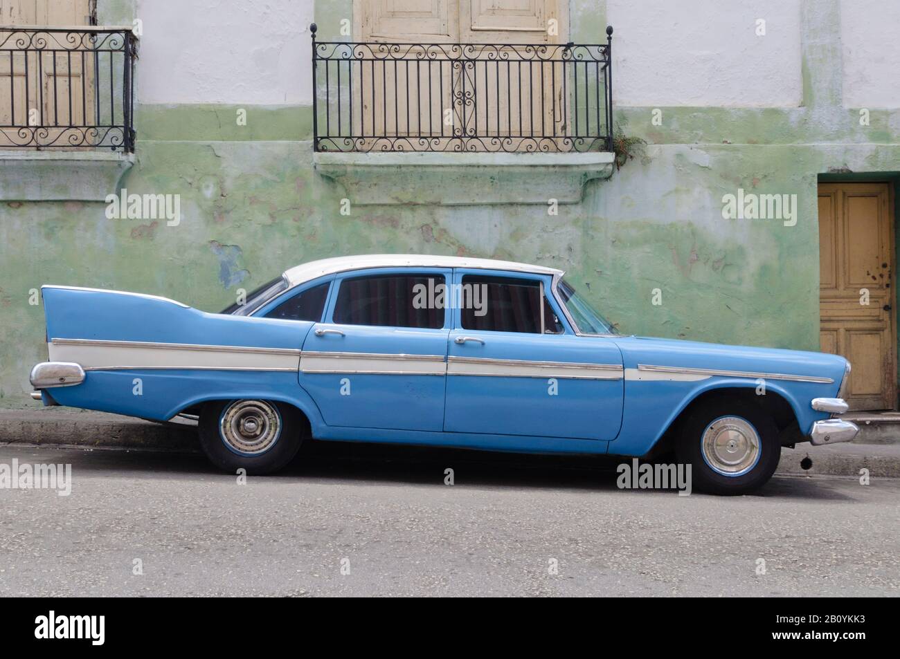 Light blue Dodge Kingsway, Santiago de Cuba, Cuba, Caribbean, Stock Photo