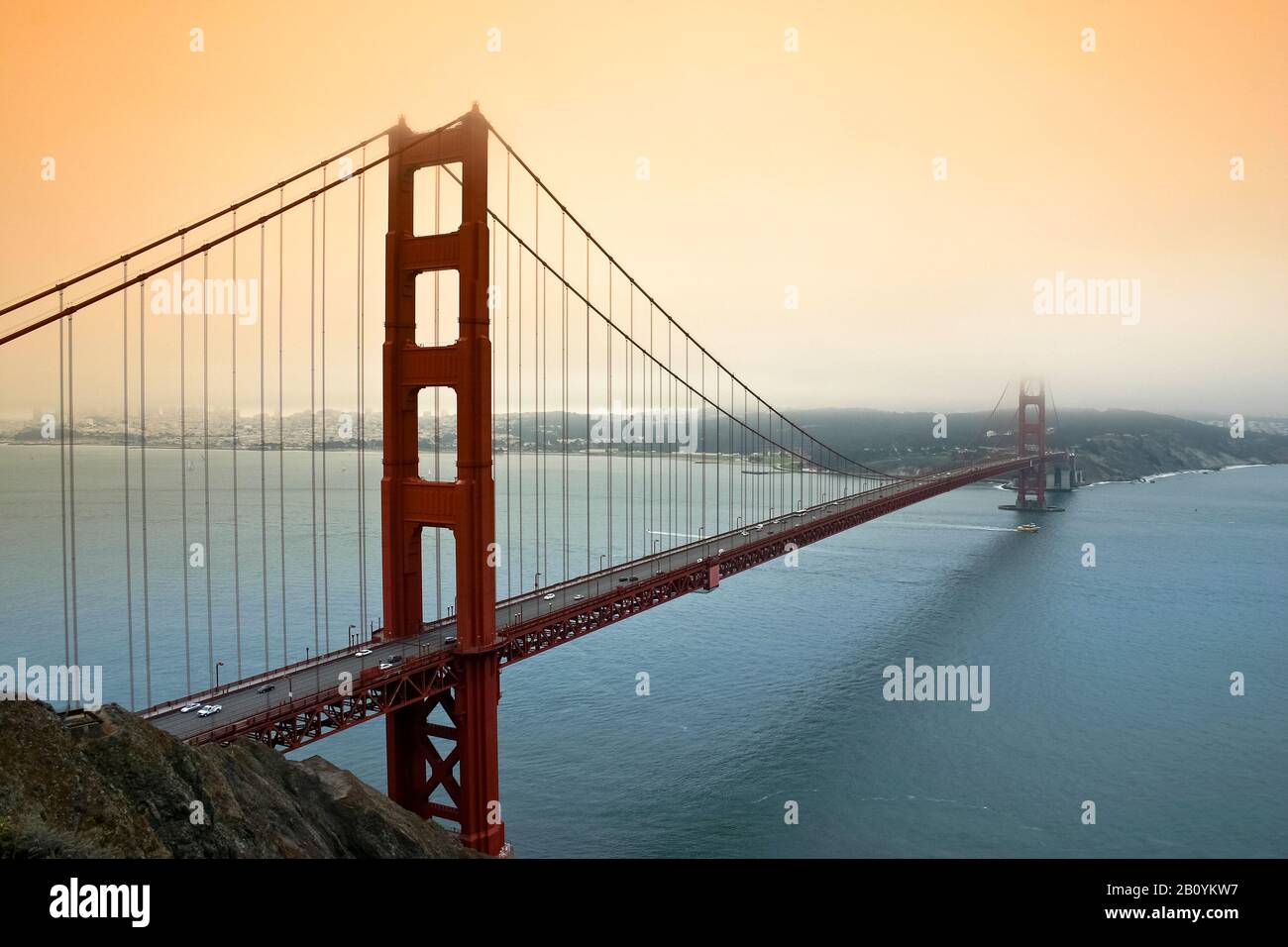 View of the Golden Gate Bridge near fog, Marin County, California, USA, Stock Photo