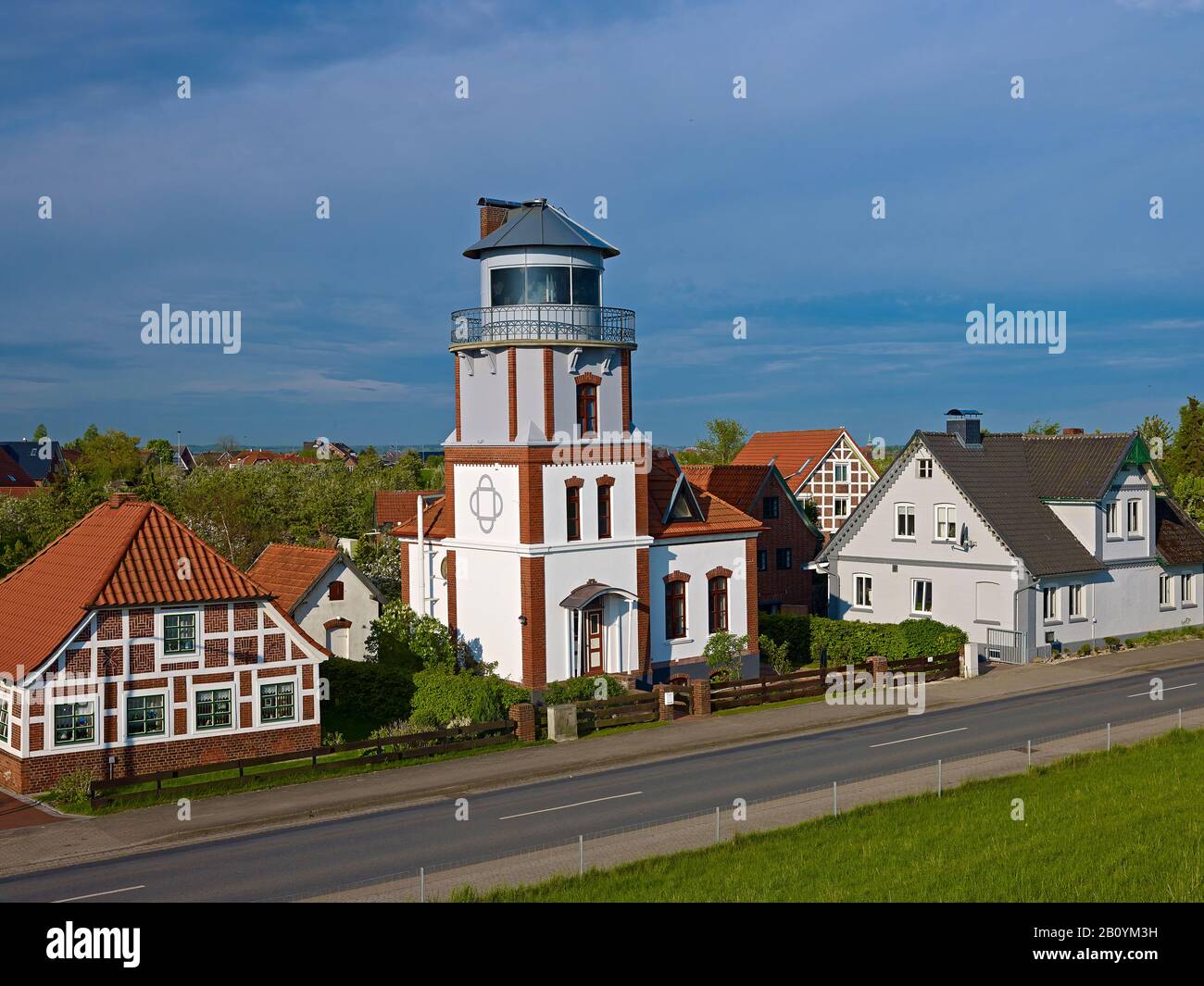 Old lighthouse Mielstack in Lühe, Altes Land, district of Stade, Lower Saxony, Germany, Stock Photo