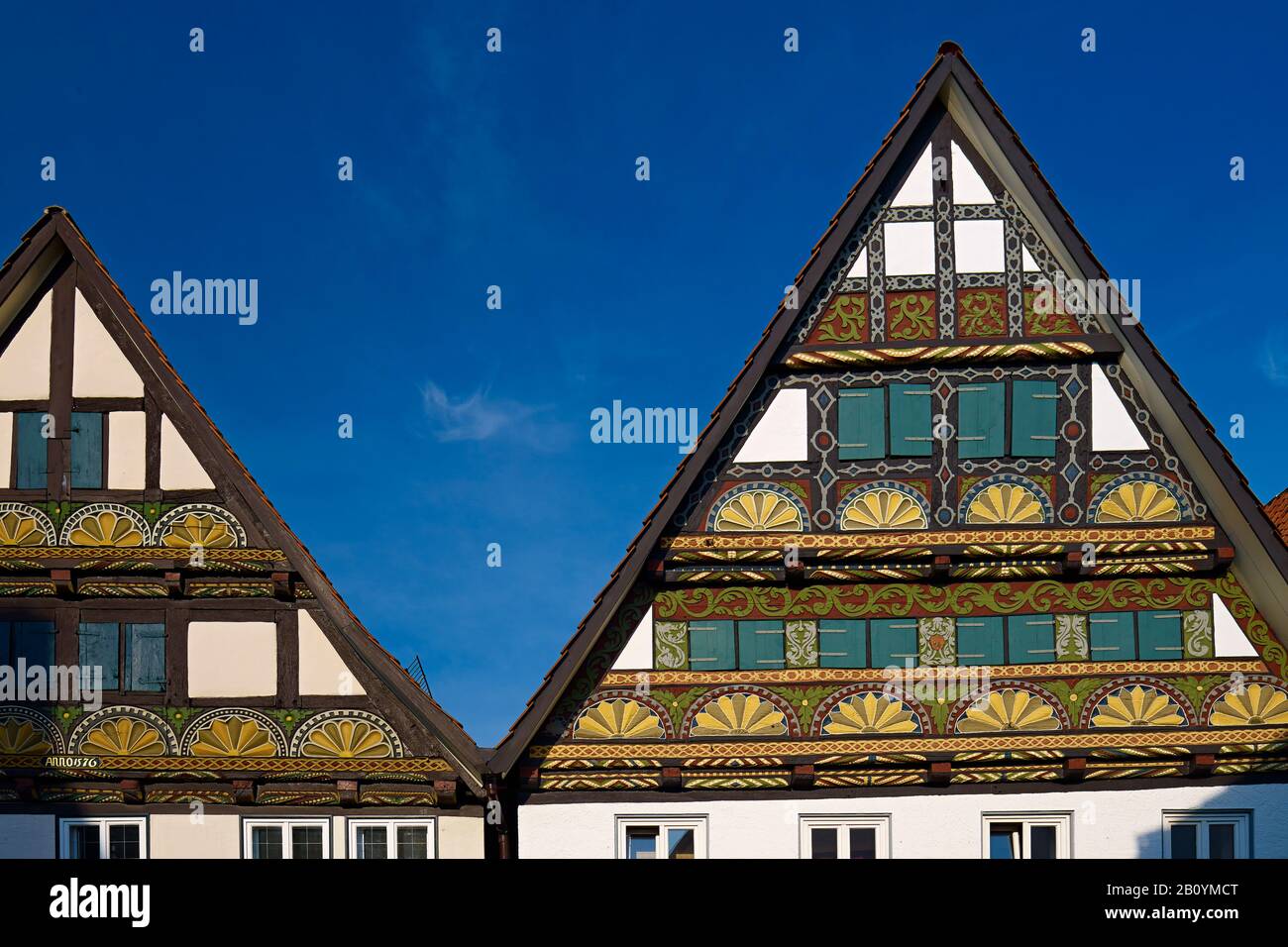 Decorative gable in Lemgo, East Westphalia-Lippe, North Rhine-Westphalia, Germany, Stock Photo