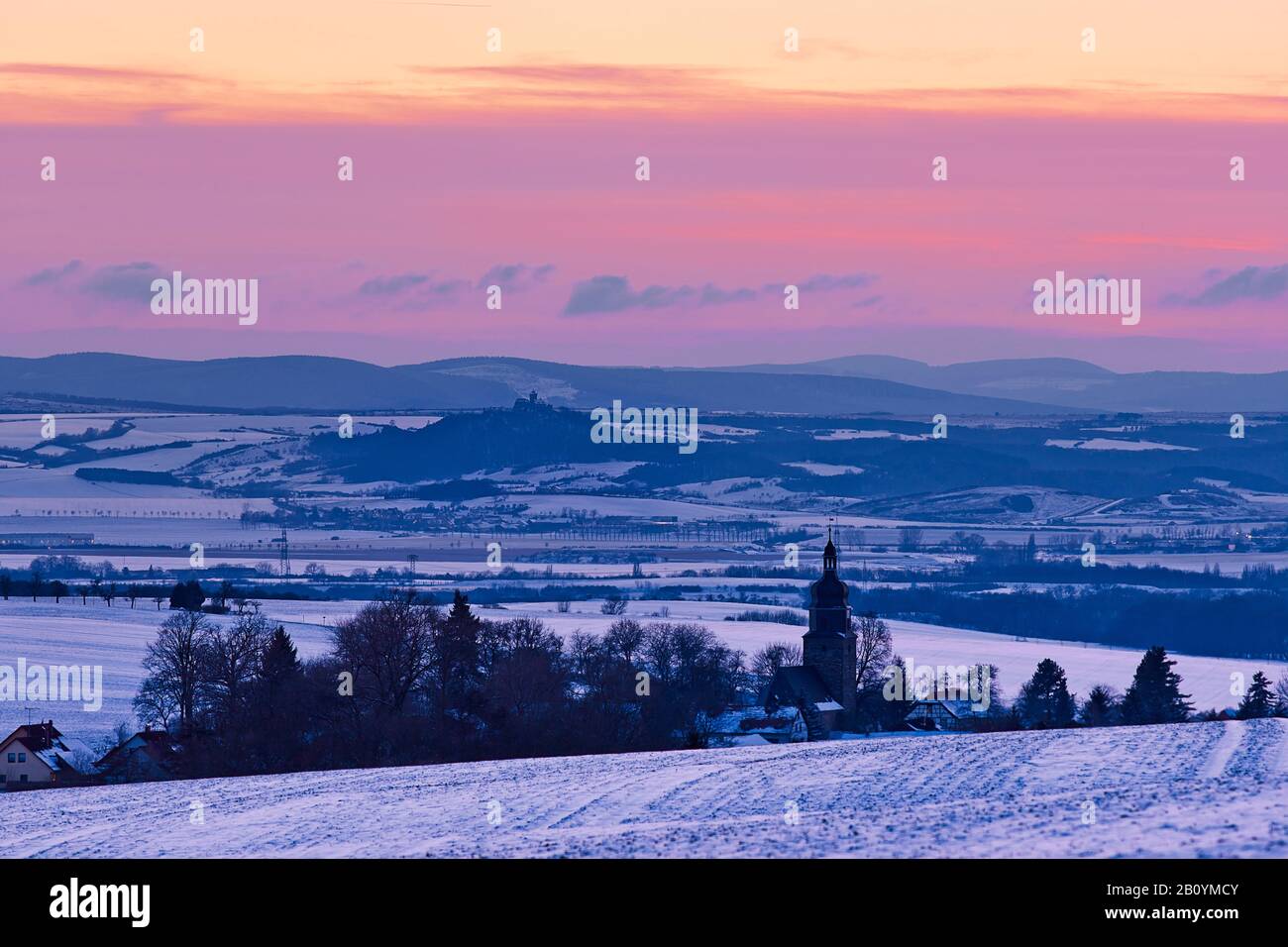 View of Rockhausen with Wachsenburg, Ilm district, Thuringia, Germany, Stock Photo