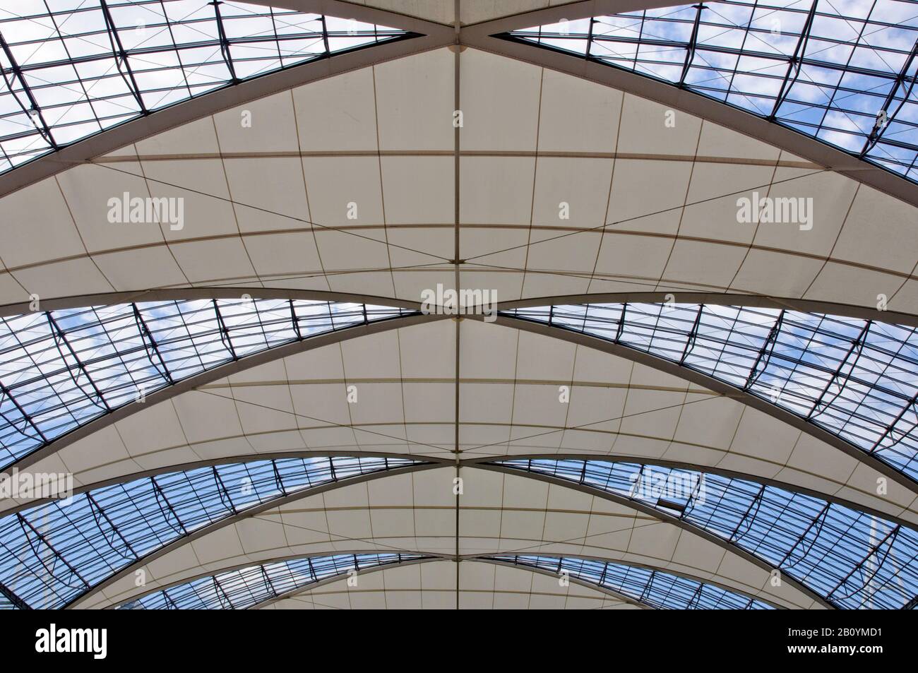 Roof construction of Terminal 2 Munich Airport, Munich, Bavaria, Germany, Stock Photo