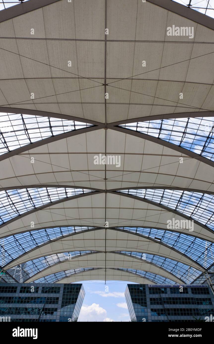Roof construction of Terminal 2 Munich Airport, Munich, Bavaria, Germany, Stock Photo